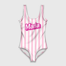 Женский купальник-боди Имя Мария в стиле Барби: розовая полоска