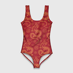 Женский купальник-боди Dragon red pattern