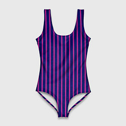 Купальник-боди 3D женский Фиолетовый полосатый, цвет: 3D-принт