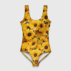 Женский купальник-боди Желтые объемные цветы от нейросети