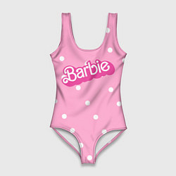 Женский купальник-боди Барби - белый горошек на розовом