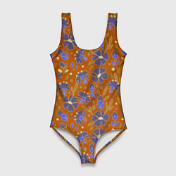 Женский купальник-боди Цветы в поле коричневый цвет