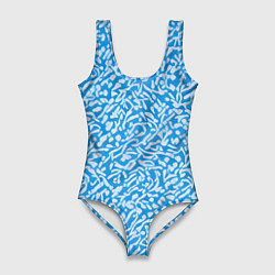 Женский купальник-боди Белые узоры на синем фоне