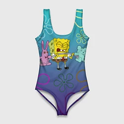 Купальник-боди 3D женский Spongebob workout, цвет: 3D-принт