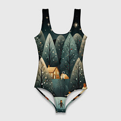 Купальник-боди 3D женский Зимняя страна чудес, цвет: 3D-принт