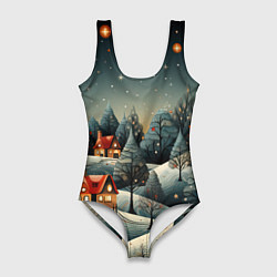 Купальник-боди 3D женский Зимние развлечения на природе, цвет: 3D-принт