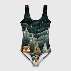 Женский купальник-боди Зима в городе ожидание праздника