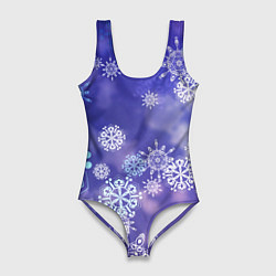 Женский купальник-боди Крупные снежинки на фиолетовом