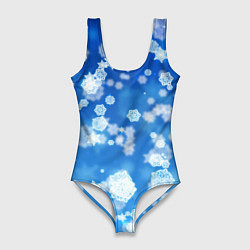 Женский купальник-боди Декоративные снежинки на синем