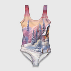 Купальник-боди 3D женский Волшебное сияние новогодних огней, цвет: 3D-принт