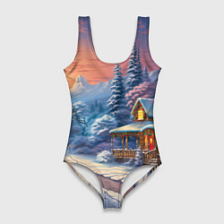 Купальник-боди 3D женский Вихрь новогоднего настроения, цвет: 3D-принт