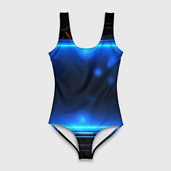 Купальник-боди 3D женский Синий неоновый экран, цвет: 3D-принт