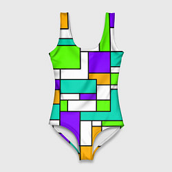 Женский купальник-боди Геометрический зелёно-фиолетовый