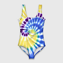 Женский купальник-боди Тай дай наутилус в сиреневом, голубом и желтом цве