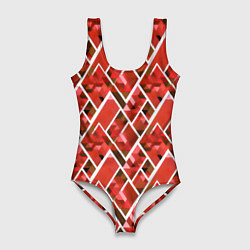 Купальник-боди 3D женский Красные треугольники, цвет: 3D-принт