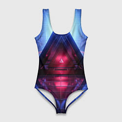 Женский купальник-боди Фиолетовое свечение за треугольной абстракцией