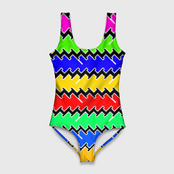 Купальник-боди 3D женский Горизонтальные разноцветные линии, цвет: 3D-принт