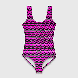 Купальник-боди 3D женский Розовые и чёрные треугольники, цвет: 3D-принт