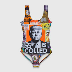 Купальник-боди 3D женский Donald Trump - american сollage, цвет: 3D-принт