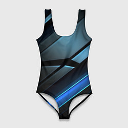 Женский купальник-боди Черная абстракция с синим неоновым ярким свечением