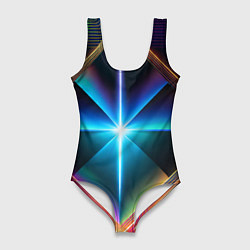 Купальник-боди 3D женский Светящиеся лучи в квадрате, цвет: 3D-принт
