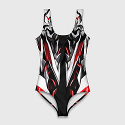 Купальник-боди 3D женский Белый и красный металл, цвет: 3D-принт