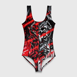 Женский купальник-боди Железный череп и красные линии