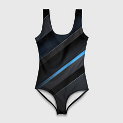 Женский купальник-боди Черная абстракция и неоновые синие полосы