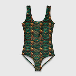 Женский купальник-боди Зеленая ткань с золотыми заклепками