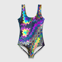 Купальник-боди 3D женский Неоновая волнистая рябь, цвет: 3D-принт