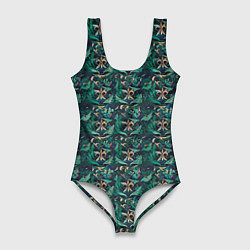 Женский купальник-боди Luxury green abstract pattern