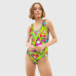 Купальник-боди 3D женский Сердца в мексиканском стиле, цвет: 3D-принт — фото 2