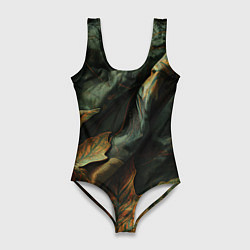 Женский купальник-боди Реалистичный охотничий камуфляж из ткани и листьев