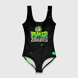 Купальник-боди 3D женский Plants vs Zombies зелёная текстура, цвет: 3D-принт