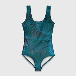 Купальник-боди 3D женский Зеленые перья птицы, цвет: 3D-принт