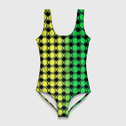 Купальник-боди 3D женский Зелёные восьмиугольники и чёрные ромбы, цвет: 3D-принт