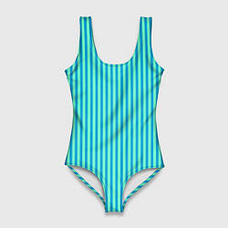 Женский купальник-боди Зелёно-голубой полосатый