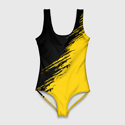 Женский купальник-боди Черные штрихи на желтом фоне