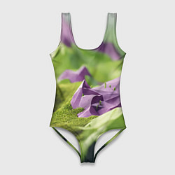 Женский купальник-боди Геометрический пейзаж фиолетовый и зеленый