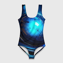 Женский купальник-боди Кислотная синяя яркая неоновая абстракция