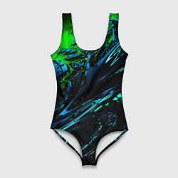Женский купальник-боди Яркая зеленая краска на темной абстракции