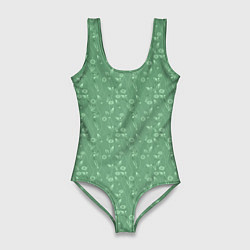 Купальник-боди 3D женский Яркий зеленый однотонный цветочный узор, цвет: 3D-принт