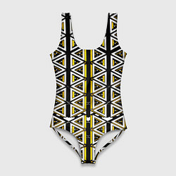 Женский купальник-боди Жёлто-белые треугольники на чёрном фоне