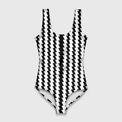 Купальник-боди 3D женский Чёрно-белые вертикальные полосы, цвет: 3D-принт