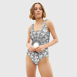 Купальник-боди 3D женский Мандала солнцевидная чёрно-белая, цвет: 3D-принт — фото 2