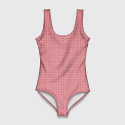 Женский купальник-боди Светлый красно-розовый паттерн узоры