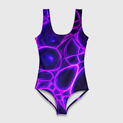 Купальник-боди 3D женский Фиолетовы неоновые соты, цвет: 3D-принт