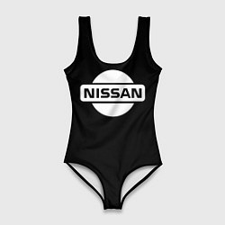 Купальник-боди 3D женский Nissan logo white, цвет: 3D-принт