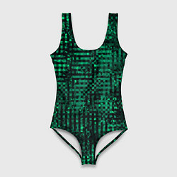 Женский купальник-боди Чёрно-зелёный абстрактный