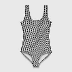 Купальник-боди 3D женский Чёрно-белый текстурированный полосы, цвет: 3D-принт